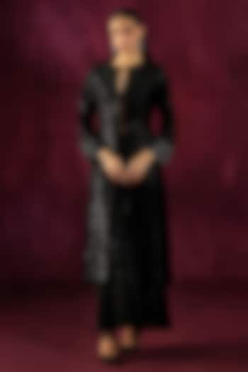 Black Georgette Mirror Work Palazzo Pants by Twenty Nine at Pernia's Pop Up Shop