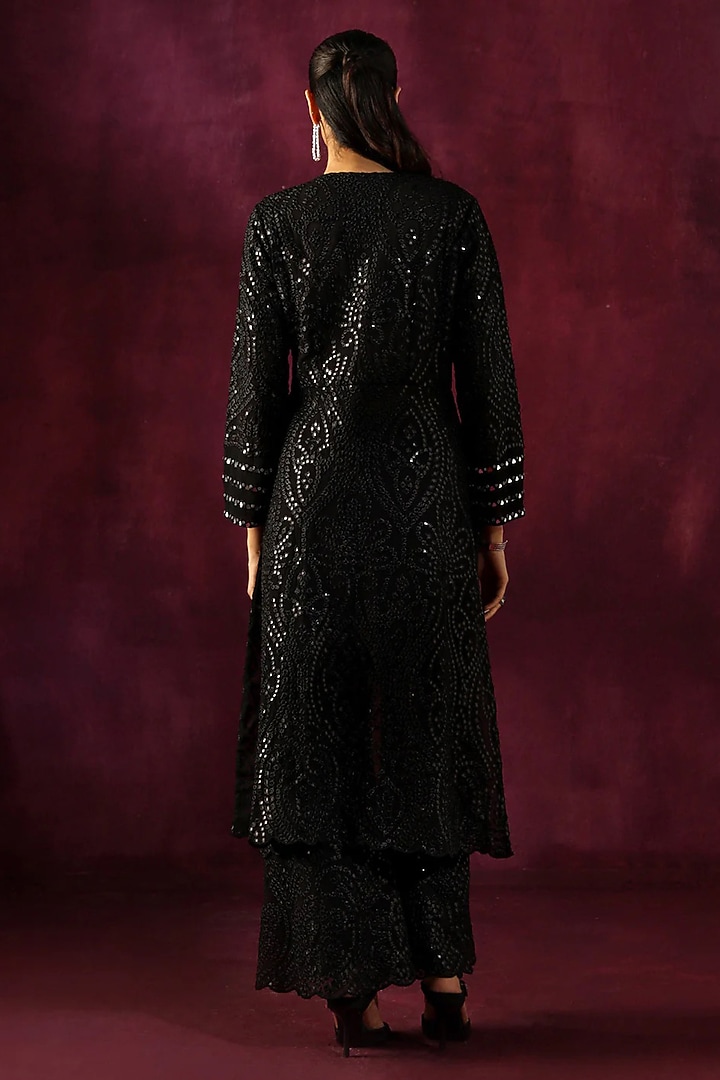 Black Georgette Mirror Work Palazzo Pants by Twenty Nine at Pernia's Pop Up Shop