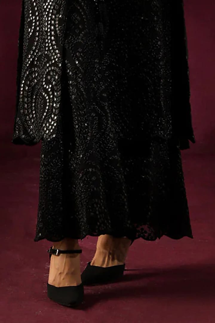 Black Georgette Mirror Work Palazzo Pants by Twenty Nine at Pernia's Pop Up Shop