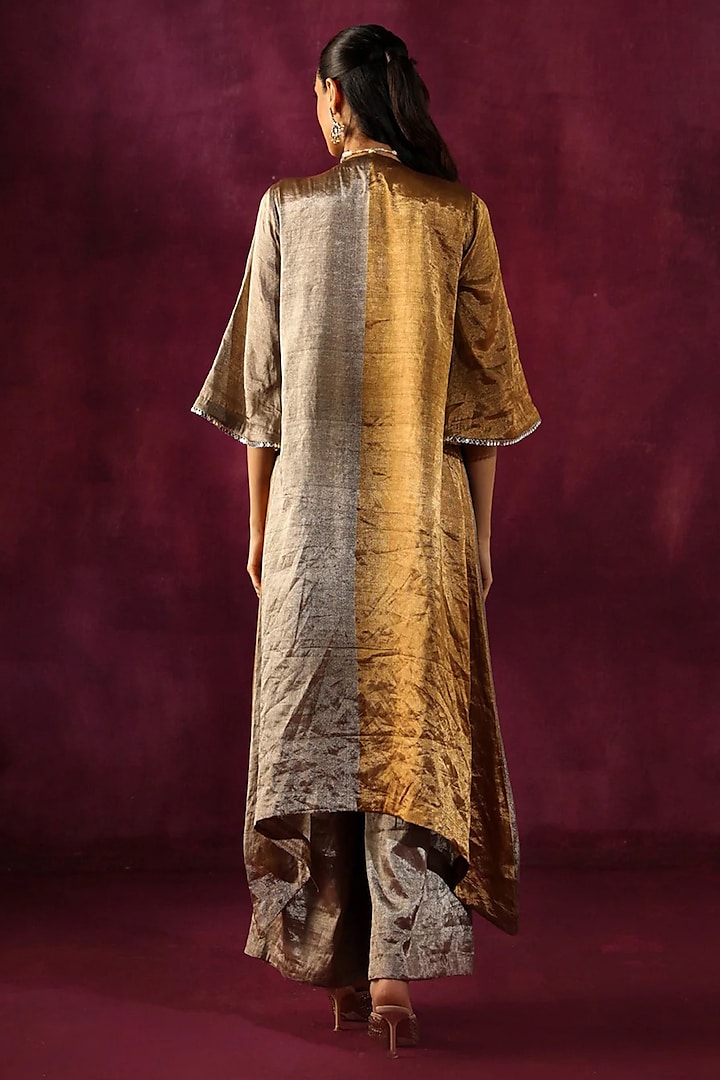 Gold & Silver Banarasi Tissue Mirror Embellished Kurta Set by Twenty Nine at Pernia's Pop Up Shop