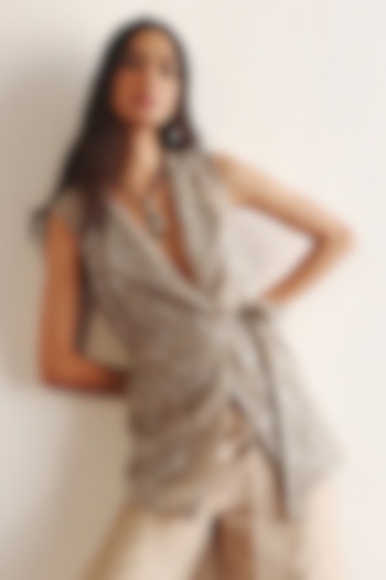 Taupe Net Mirror & Bead Work Sleeveless Blazer by Twenty Nine at Pernia's Pop Up Shop