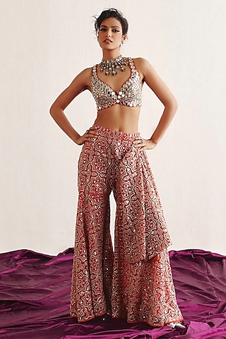 Red Tulle Mirror Embroidered Bralette by Twenty Nine