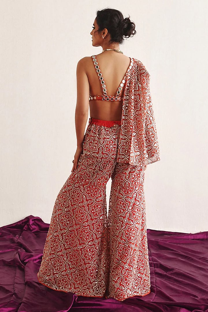 Red Tulle Mirror Embroidered Bralette by Twenty Nine at Pernia's Pop Up Shop