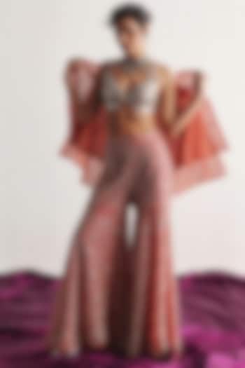 Red Tulle Mirror Embroidered Sharara Pants by Twenty Nine at Pernia's Pop Up Shop