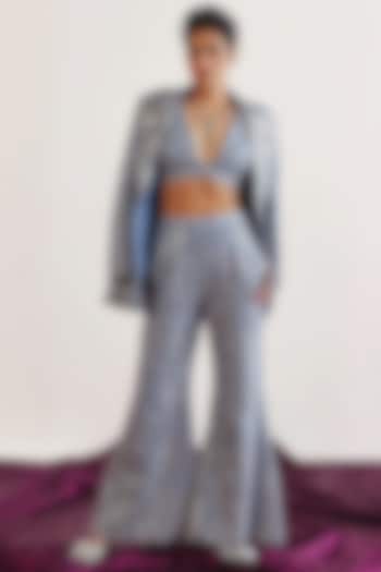 Sky Blue Tissue Mirror Work Palazzo Pants by Twenty Nine at Pernia's Pop Up Shop