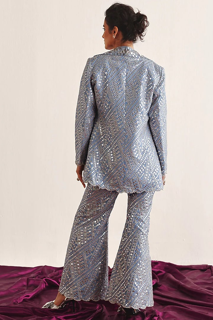 Sky Blue Tissue Mirror Work Palazzo Pants by Twenty Nine at Pernia's Pop Up Shop