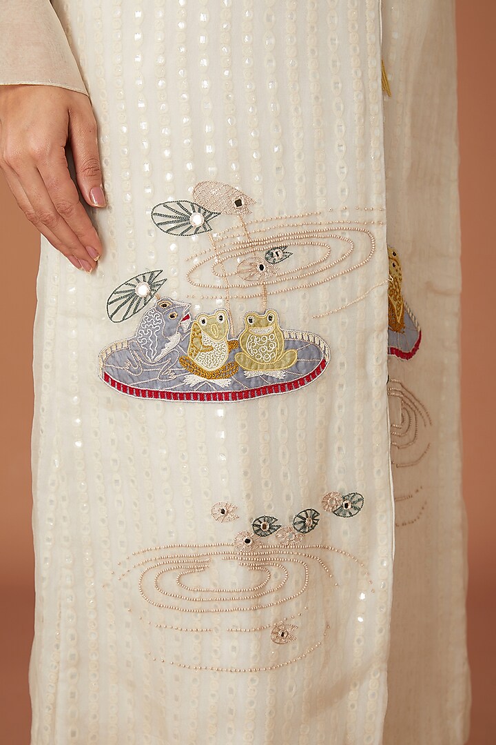 Ivory Georgette Mirror Work Overlay Frog Jacket by Twenty Nine at Pernia's Pop Up Shop