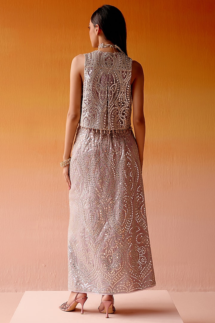 Lilac Tissue Mirror Embroidered Overlap Skirt Set by Twenty Nine at Pernia's Pop Up Shop