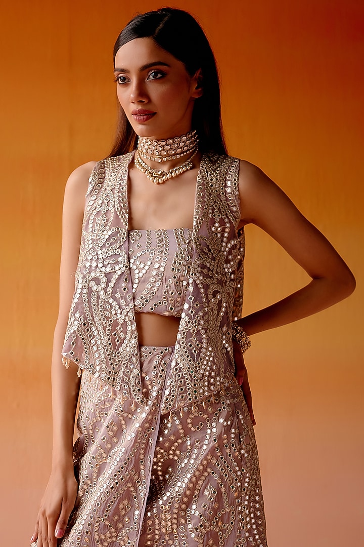 Lilac Tissue Mirror Embroidered Overlap Skirt Set by Twenty Nine at Pernia's Pop Up Shop