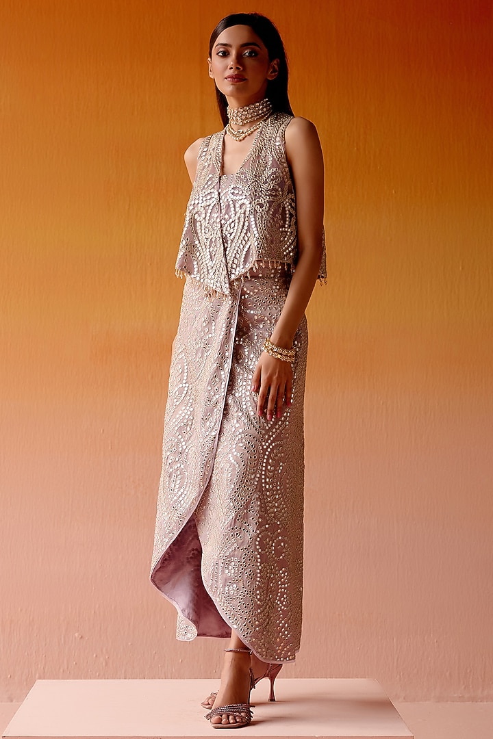 Lilac Tissue Mirror Embroidered Overlap Skirt Set by Twenty Nine at Pernia's Pop Up Shop