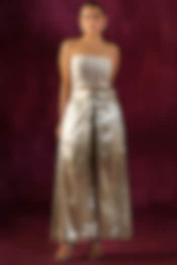 Ivory Banarasi Brocade Mirror Embellished Palazzo Pants by Twenty Nine at Pernia's Pop Up Shop