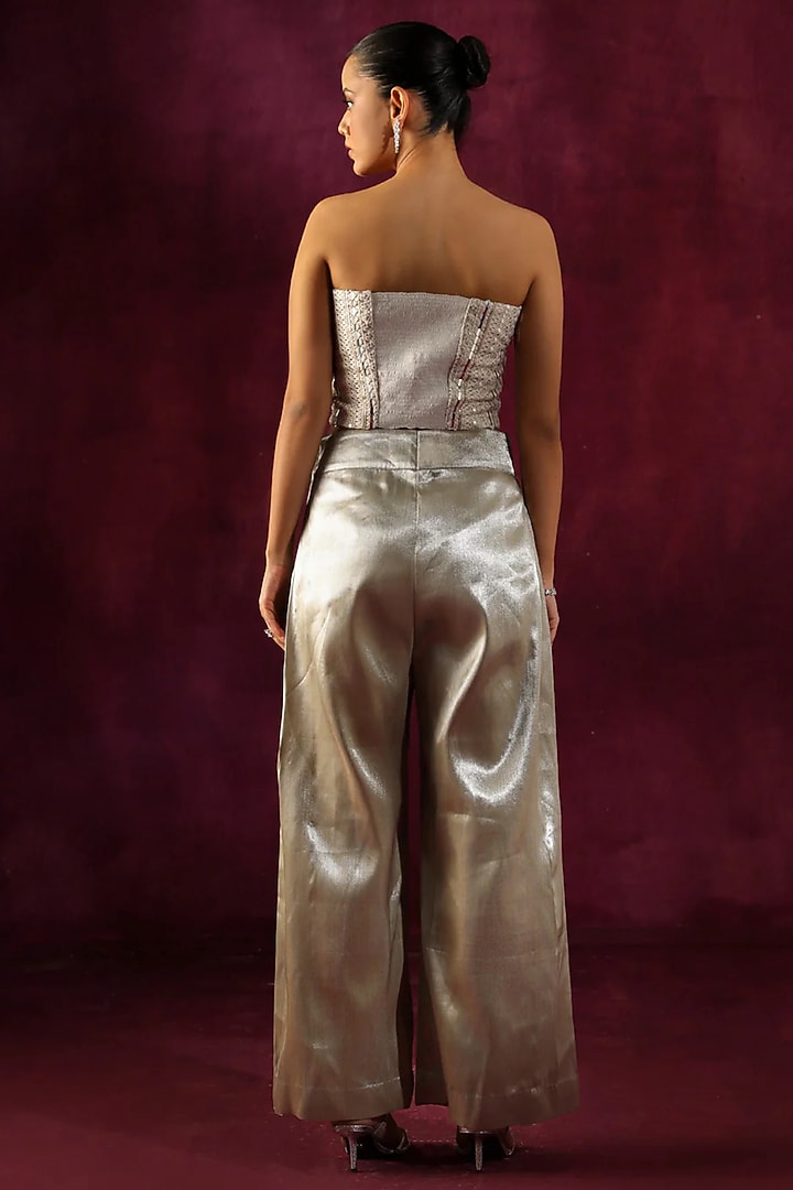 Ivory Banarasi Brocade Mirror Embellished Palazzo Pants by Twenty Nine at Pernia's Pop Up Shop