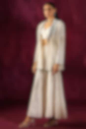 White Lace Fabric Mirror Work Blazer by Twenty Nine at Pernia's Pop Up Shop
