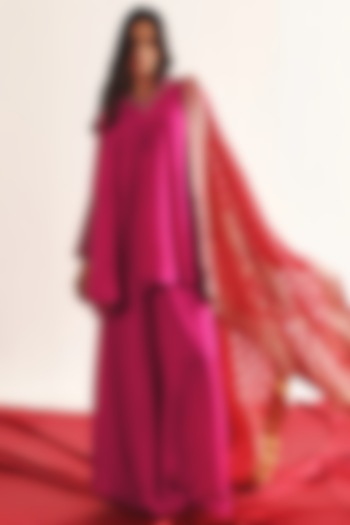 Fuchsia Pink Silk Marodi Work Kurta Set by Twenty Nine at Pernia's Pop Up Shop
