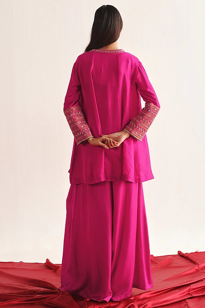 Fuchsia Pink Silk Marodi Work Kurta Set by Twenty Nine at Pernia's Pop Up Shop