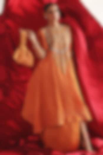 Orange Crushed Bandhani Silk Marodi Work Kaftan Set by Twenty Nine at Pernia's Pop Up Shop