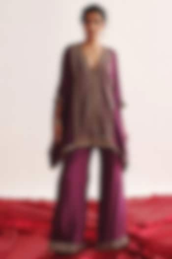 Purple Silk Embroidered Kaftan Set by Twenty Nine at Pernia's Pop Up Shop