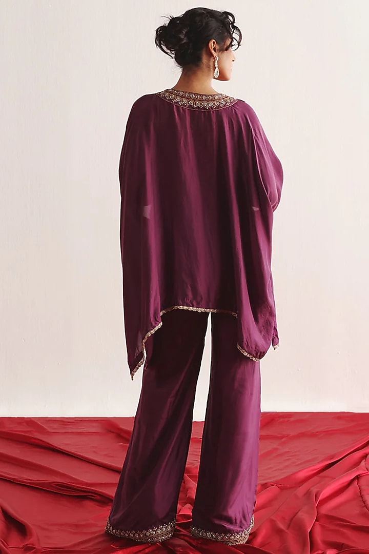 Purple Silk Embroidered Kaftan Set by Twenty Nine at Pernia's Pop Up Shop