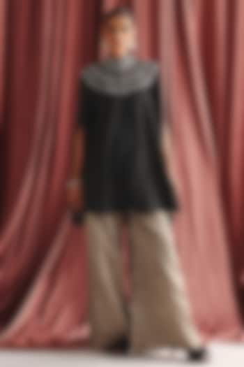 Black Silk Marodi Embroidered Cape Set by Twenty Nine at Pernia's Pop Up Shop