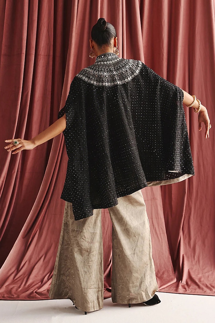 Black Silk Marodi Embroidered Cape Set by Twenty Nine at Pernia's Pop Up Shop