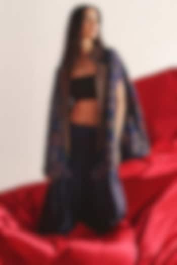 Indigo Blue Silk Marodi Work Patola Woven Jacket Set by Twenty Nine at Pernia's Pop Up Shop