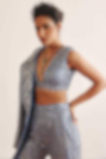 Blue Tulle Mirror Work Blouse by Twenty Nine at Pernia's Pop Up Shop