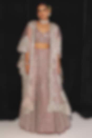 Wine Tulle Mirror & Bead Work Jacket Wedding Lehenga Set by Twenty Nine at Pernia's Pop Up Shop