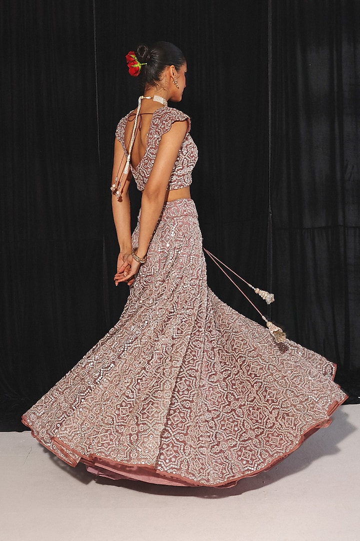 Wine Tulle Mirror & Bead Work Wedding Lehenga by Twenty Nine at Pernia's Pop Up Shop