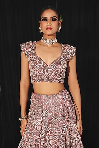Wine Tulle Mirror & Bead Work Blouse by Twenty Nine