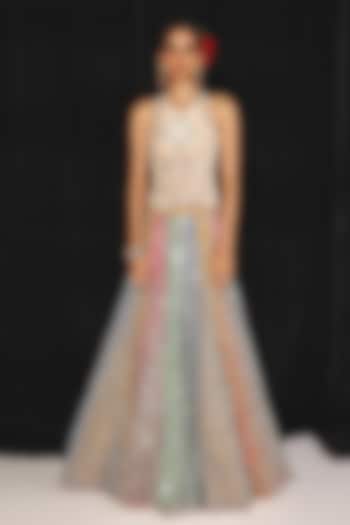 Light Gold Tissue Mirror Work Wrap Peplum Top by Twenty Nine at Pernia's Pop Up Shop