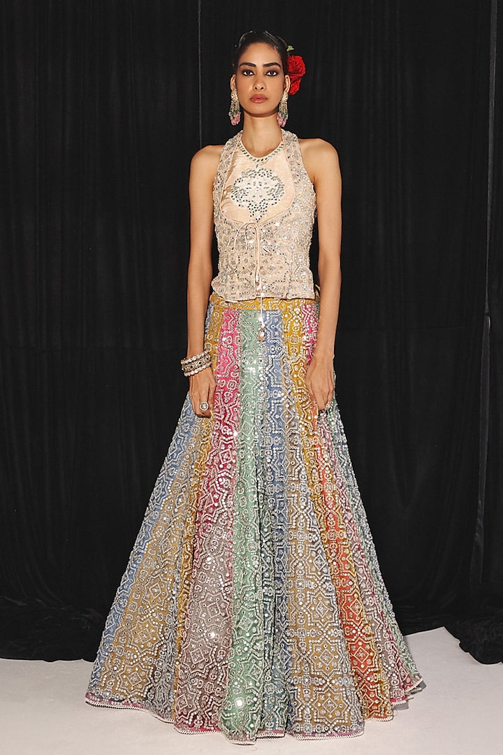 Light Gold Tissue Mirror Work Wrap Peplum Top by Twenty Nine at Pernia's Pop Up Shop