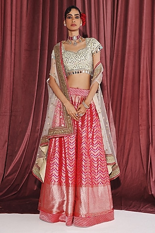 Silver & Pink Net Applique Work Cape by Twenty Nine