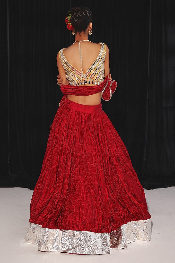 Red Crushed Silk Wedding Lehenga by Twenty Nine at Pernia's Pop Up Shop