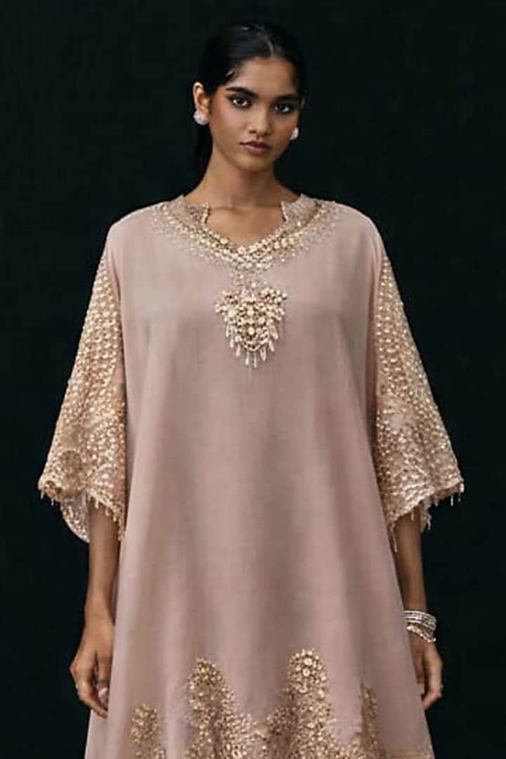 Blush Pink Tissue Mirror Work Kaftan by Twenty Nine at Pernia's Pop Up Shop
