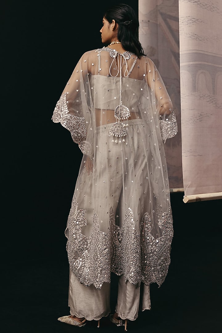 Silver & Grey Tulle Mirror Work Kaftan by Twenty Nine at Pernia's Pop Up Shop
