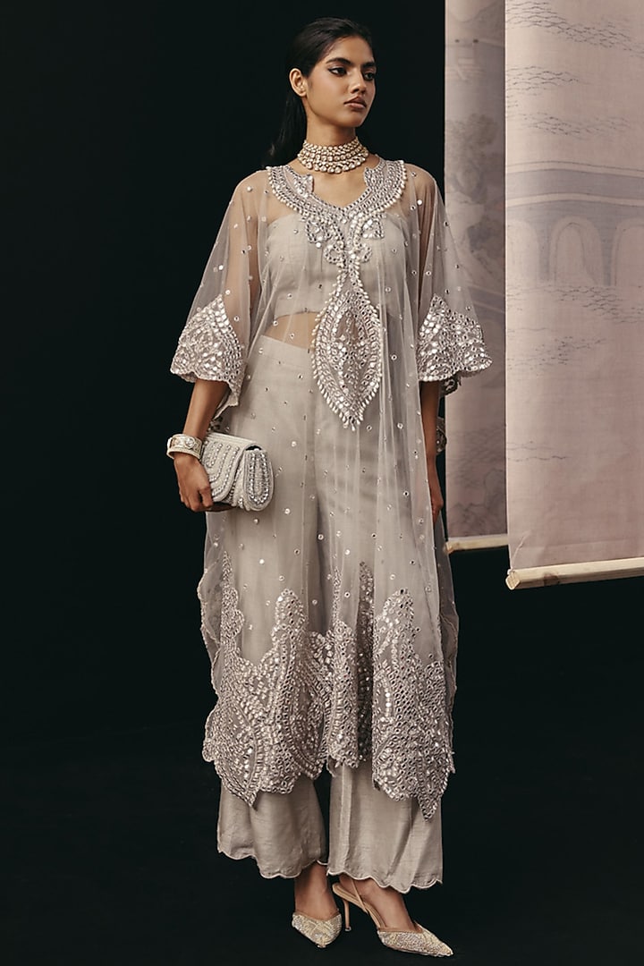 Silver & Grey Dola Silk Palazzo Pants by Twenty Nine at Pernia's Pop Up Shop