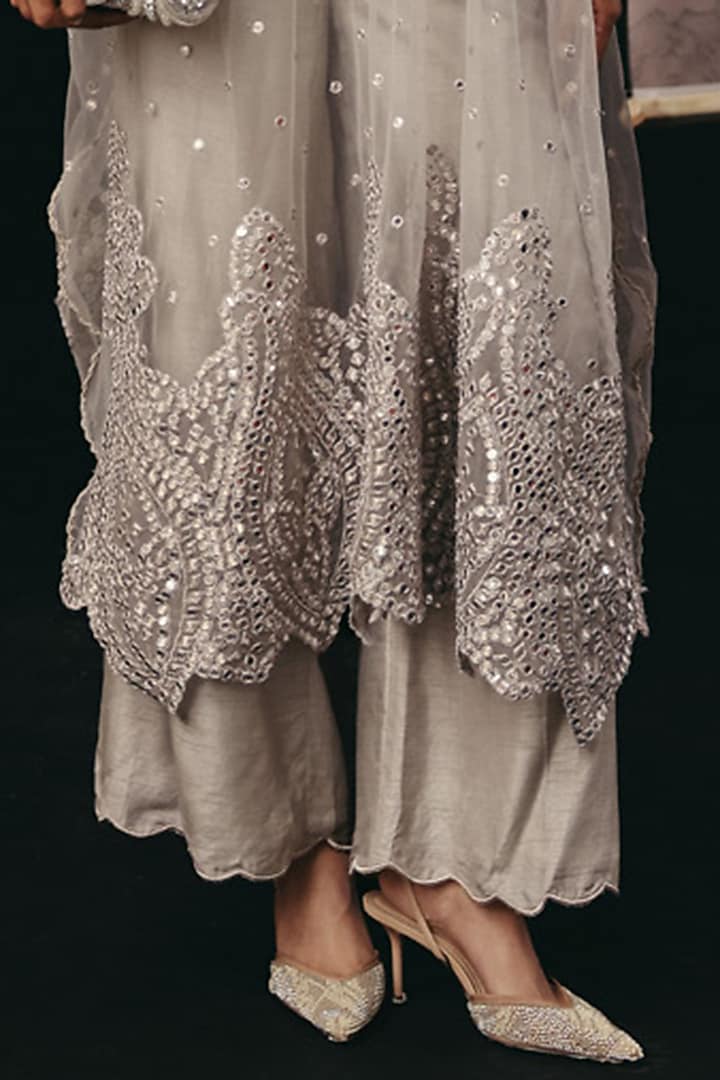 Silver & Grey Dola Silk Palazzo Pants by Twenty Nine at Pernia's Pop Up Shop