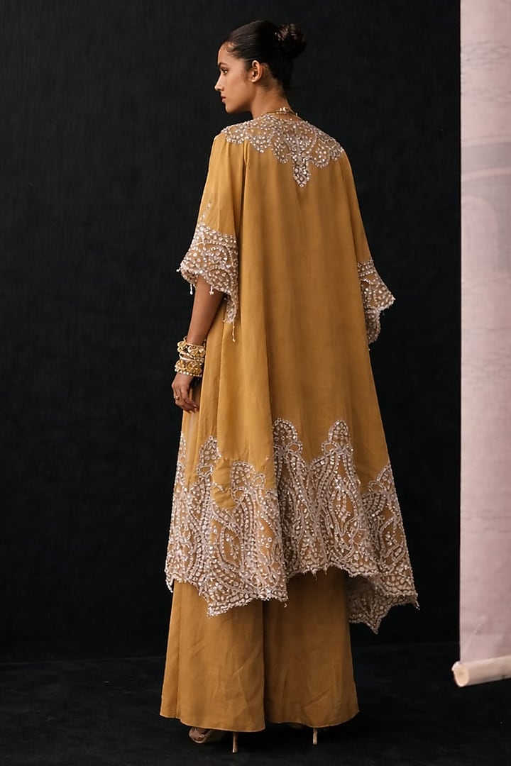 Deep Gold Tissue Zari & Mirror Work Cape by Twenty Nine at Pernia's Pop Up Shop