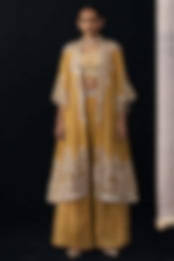 Deep Gold Tissue Mirror Embellished Palazzo Pants by Twenty Nine at Pernia's Pop Up Shop