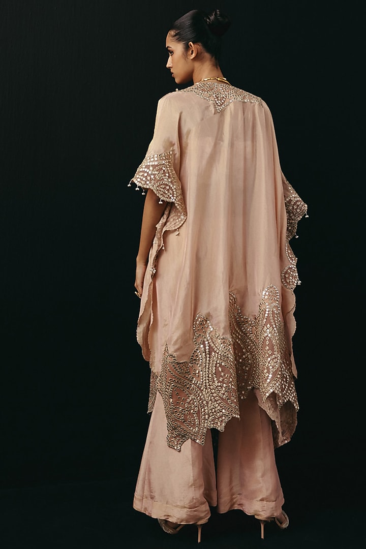 Blush Pink Tissue Mirror Embellished Palazzo Pants by Twenty Nine at Pernia's Pop Up Shop