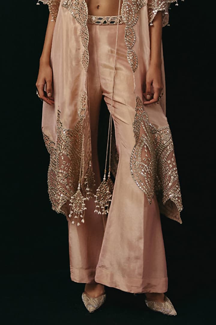 Blush Pink Tissue Mirror Embellished Palazzo Pants by Twenty Nine at Pernia's Pop Up Shop