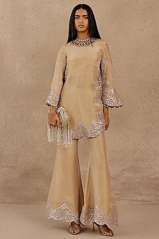 Golden Tissue Applique & Zari Work Kurta by Twenty Nine