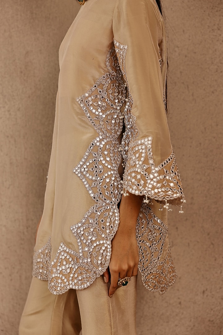Golden Tissue Applique & Zari Work Kurta by Twenty Nine at Pernia's Pop Up Shop