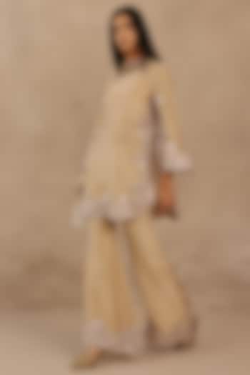 Golden Tissue Applique Work Bell-Bottom Pants by Twenty Nine at Pernia's Pop Up Shop