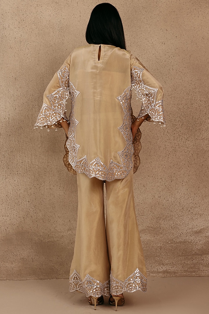 Golden Tissue Applique Work Bell-Bottom Pants by Twenty Nine at Pernia's Pop Up Shop