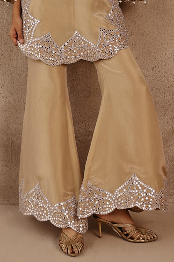 Golden Tissue Applique Work Bell-Bottom Pants by Twenty Nine at Pernia's Pop Up Shop
