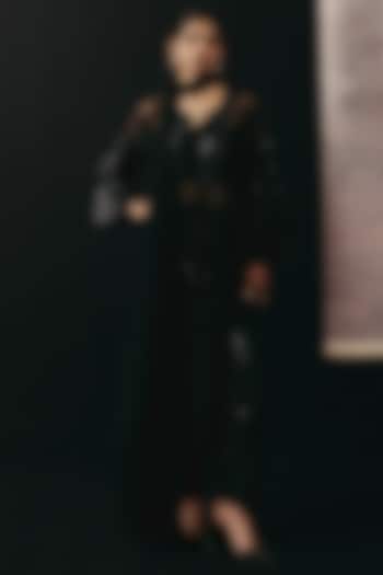 Black Tulle Applique & Mirror Work Kurta by Twenty Nine at Pernia's Pop Up Shop