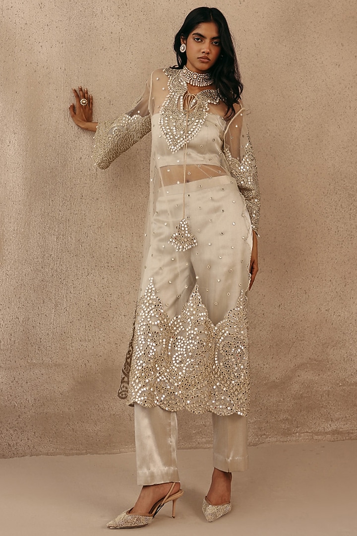 Silver Brocade Cigarette Pants by Twenty Nine at Pernia's Pop Up Shop