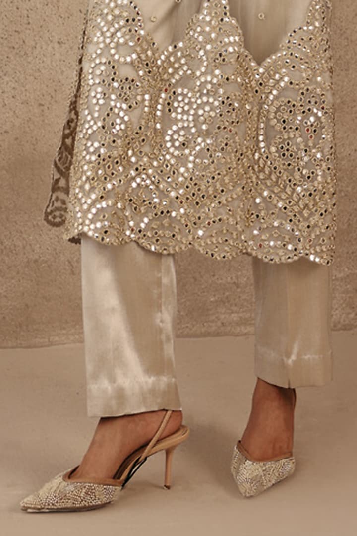 Silver Brocade Cigarette Pants by Twenty Nine at Pernia's Pop Up Shop