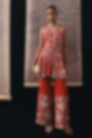 Red Crepe Silk Bead Embellished Peplum Top by Twenty Nine at Pernia's Pop Up Shop